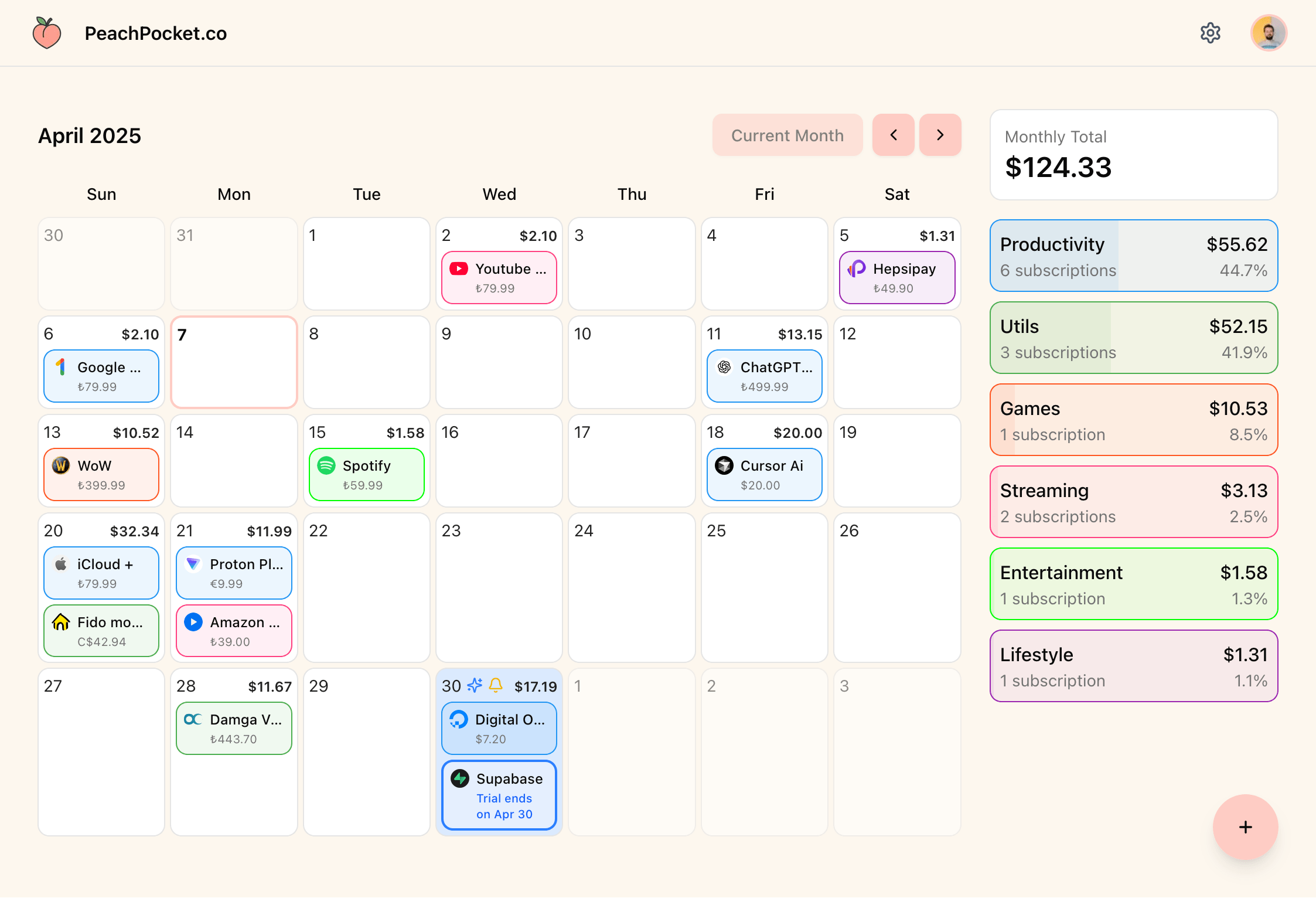 PeachPocket App Screenshot